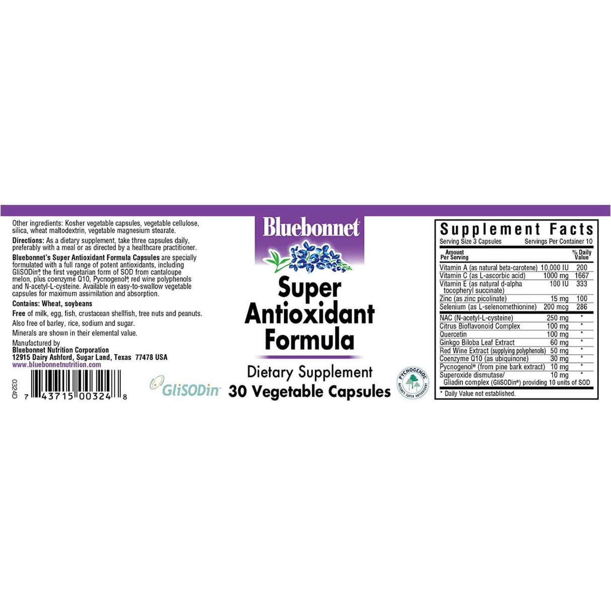 Bluebonnet Super Antioxidants Formula - Vegetable Capsules - Haz Tu Pedido