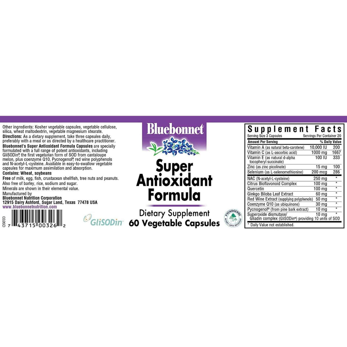 Bluebonnet Super Antioxidants Formula - Vegetable Capsules - Haz Tu Pedido