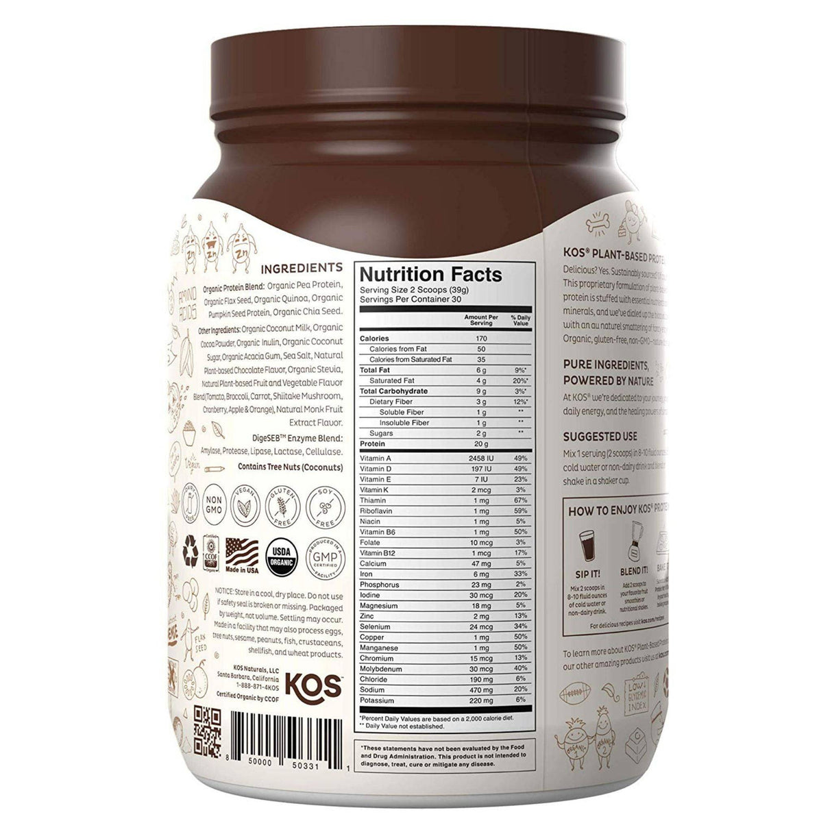 KOS Organic Plant-Based Protein Powder - 2 lb - Haz Tu Pedido