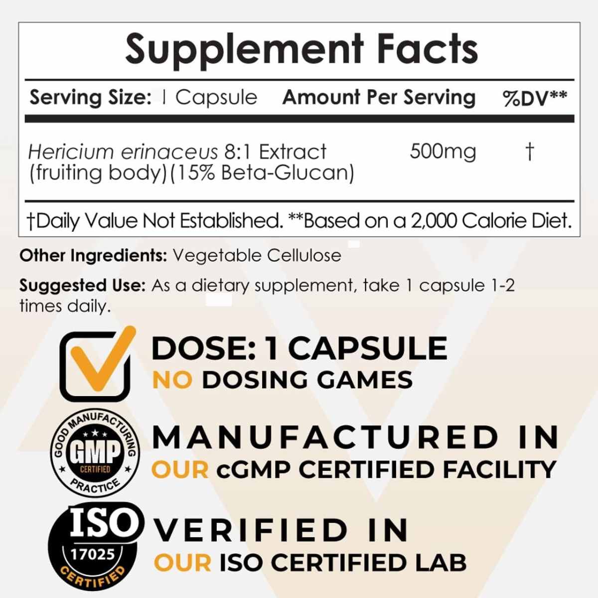 Extracto de Hongo Melena de Leon - 500 mg - Haz Tu Pedido