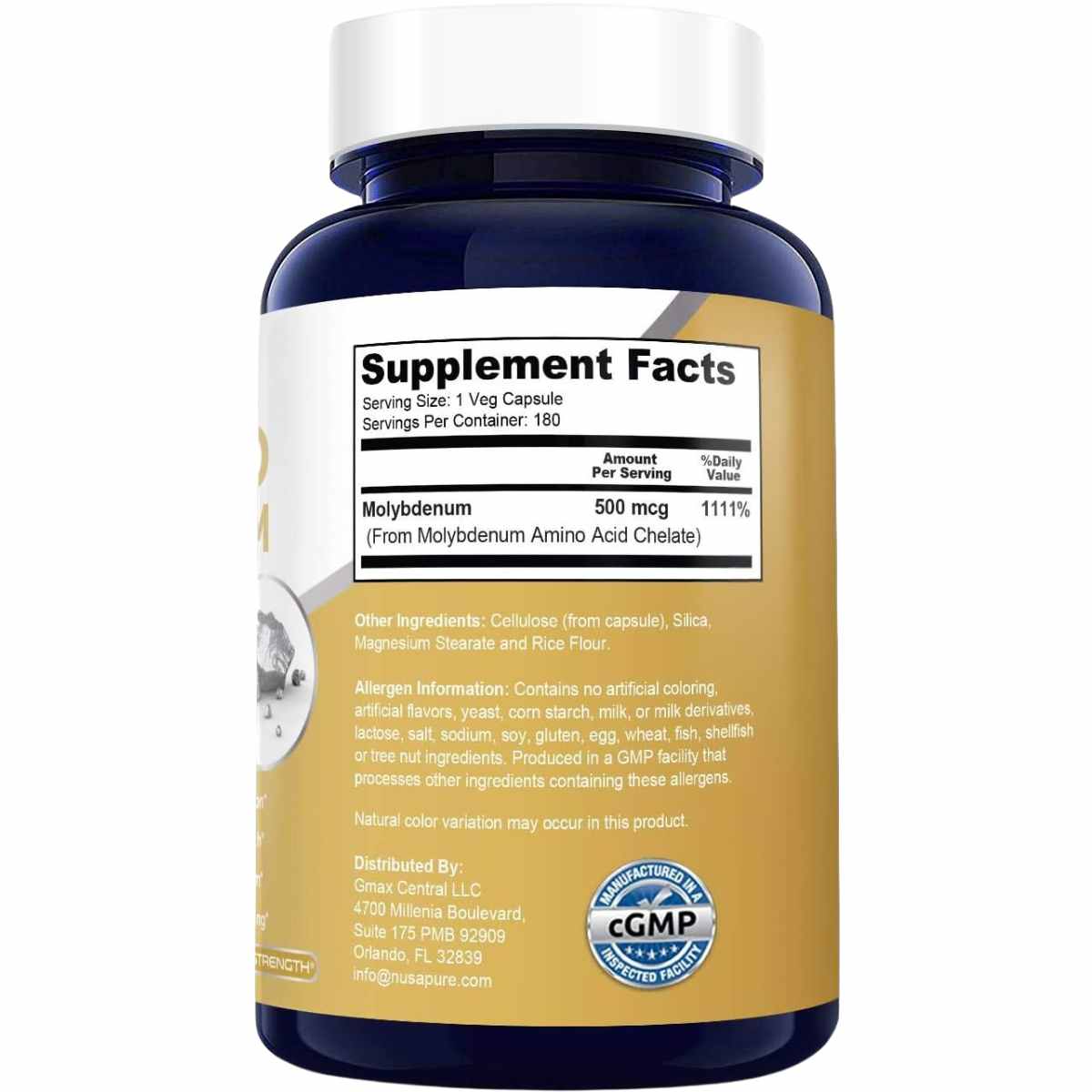 Molibdeno Quelatado - 500 mcg - 180 Cápsulas - Haz Tu Pedido