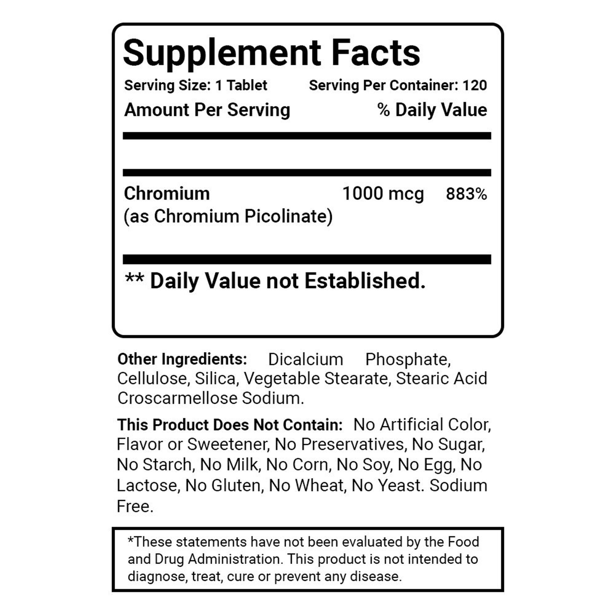 Best Naturals Chromium Picolinate 1000 mcg - 120 Tabletas - Haz Tu Pedido