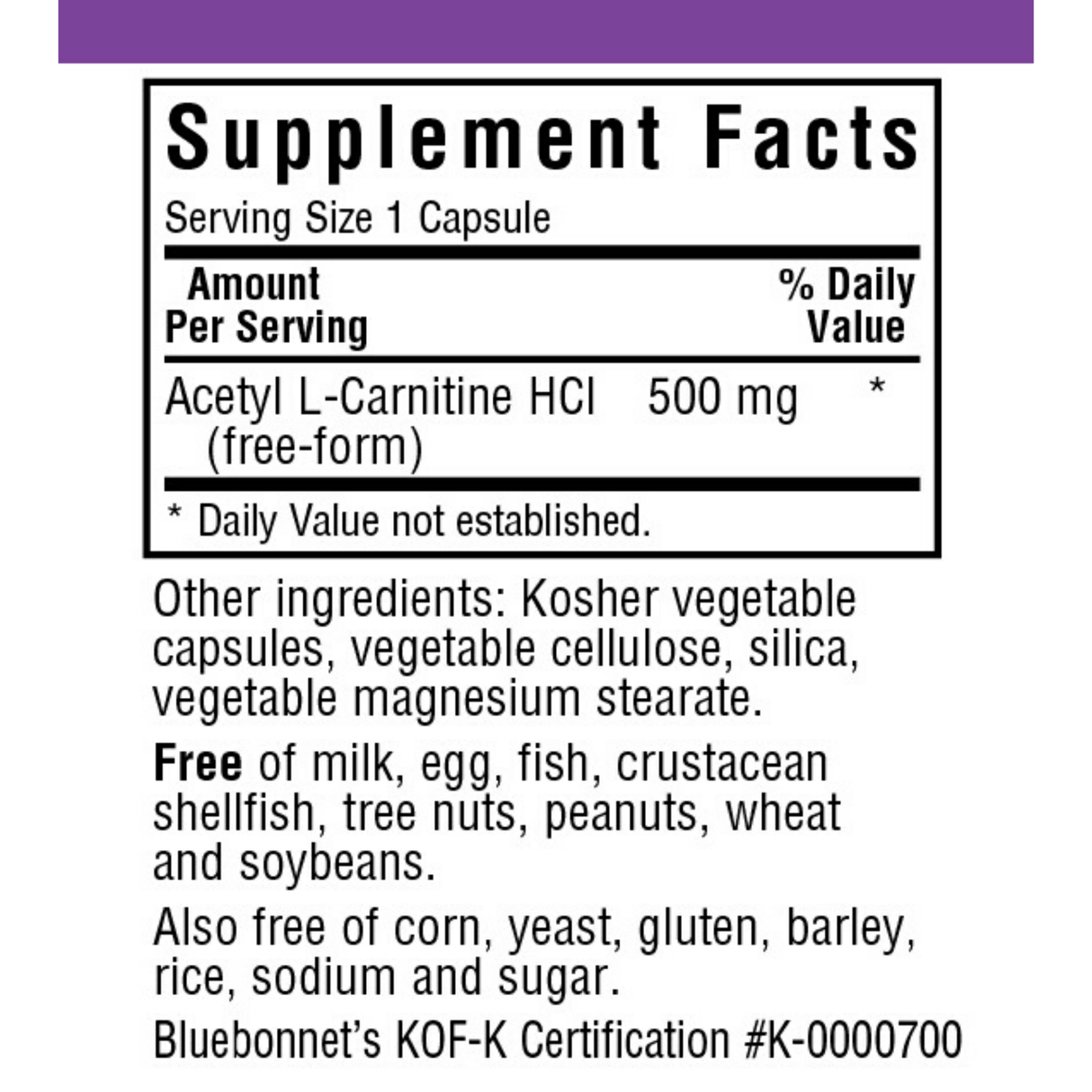 Bluebonnet Acetyl L-Carnitine 500 mg - Vegetable Capsules - Haz Tu Pedido