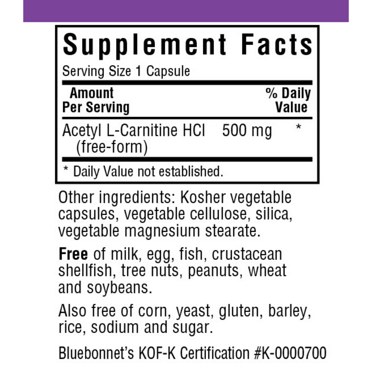 Bluebonnet Acetyl L-Carnitine 500 mg - Vegetable Capsules - Haz Tu Pedido