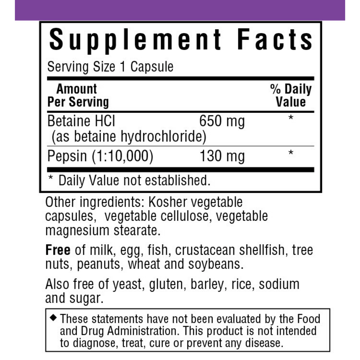 Bluebonnet Betaine HCI Plus Pepsin - Vegetable Capsules - Haz Tu Pedido