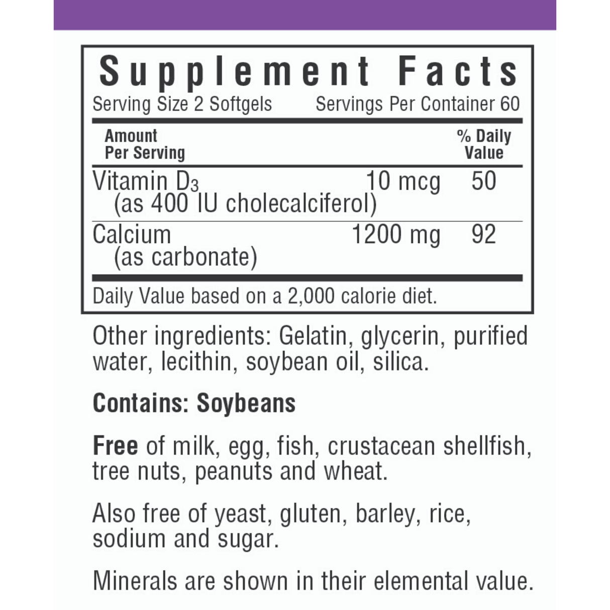Bluebonnet Milk-Free Calcium 1200 mg Plus Vitamin D3 - Softgels - Haz Tu Pedido