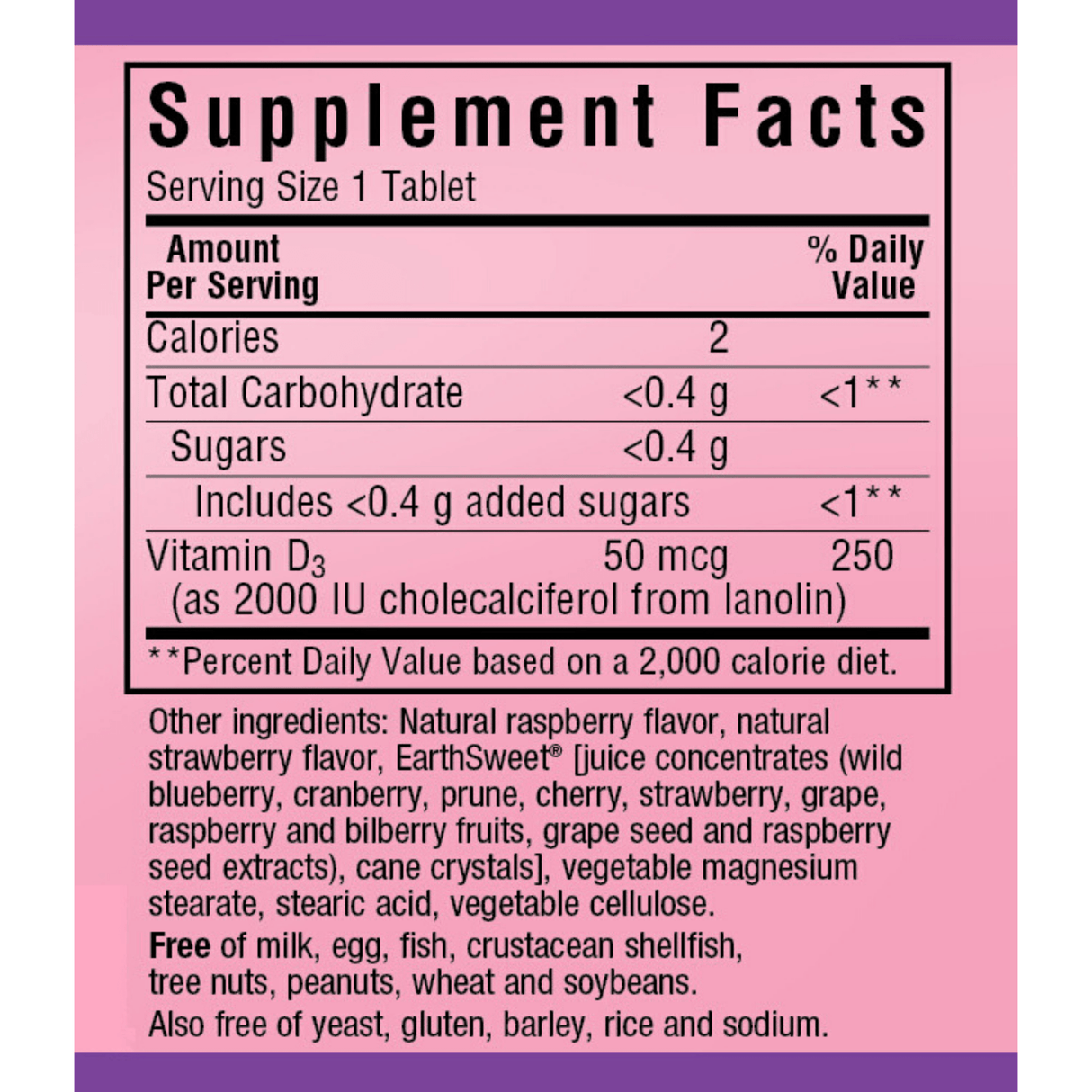 Bluebonnet EarthSweet Chewables Vitamin D3 - 2000 IU - 90 Tabletas Masticable - Frambuesa - Haz Tu Pedido