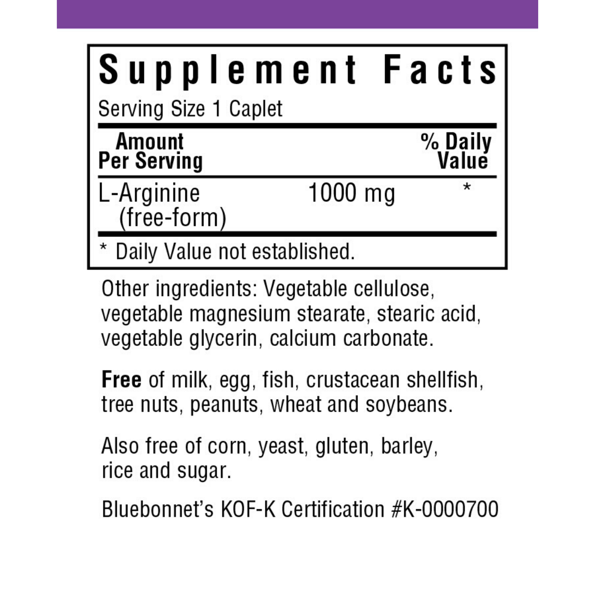 Bluebonnet L-Arginine - 1000 mg - Caplets - Haz Tu Pedido