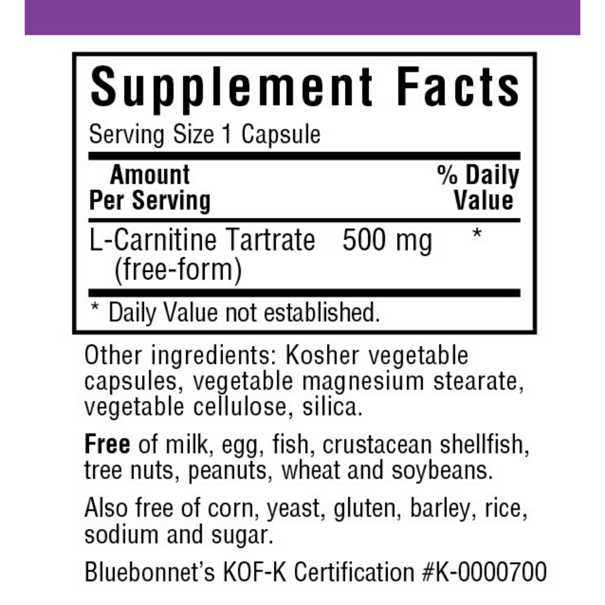 Bluebonnet L-Carnitine - 500 mg - Vegetable Capsules - Haz Tu Pedido