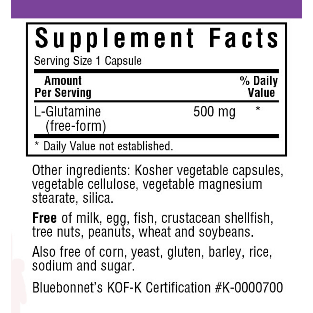 Bluebonnet L-Glutamine - 500 mg - Vegetable Capsules - Haz Tu Pedido