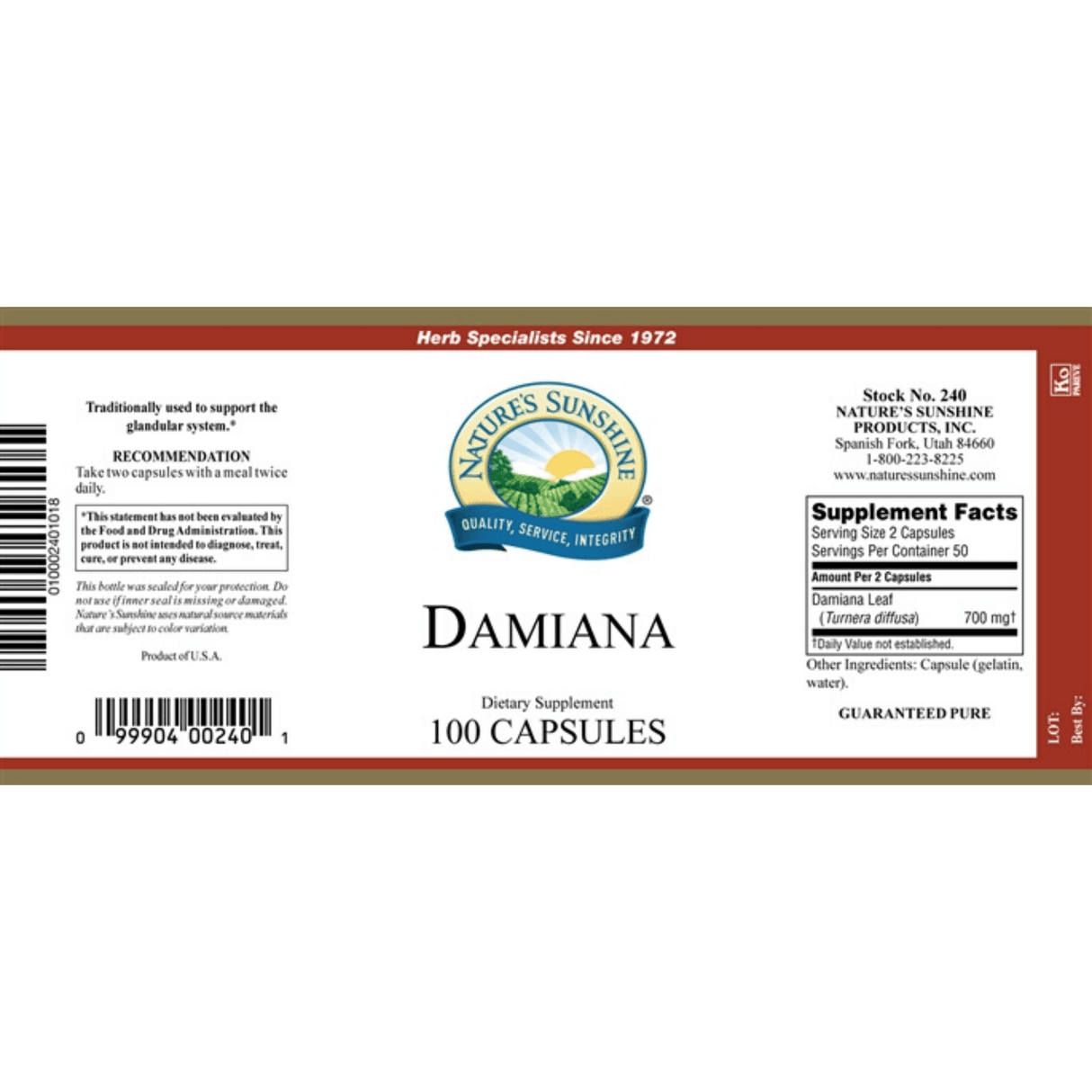 Nature's Sunshine Damiana - 100 Cápsulas - Haz Tu Pedido