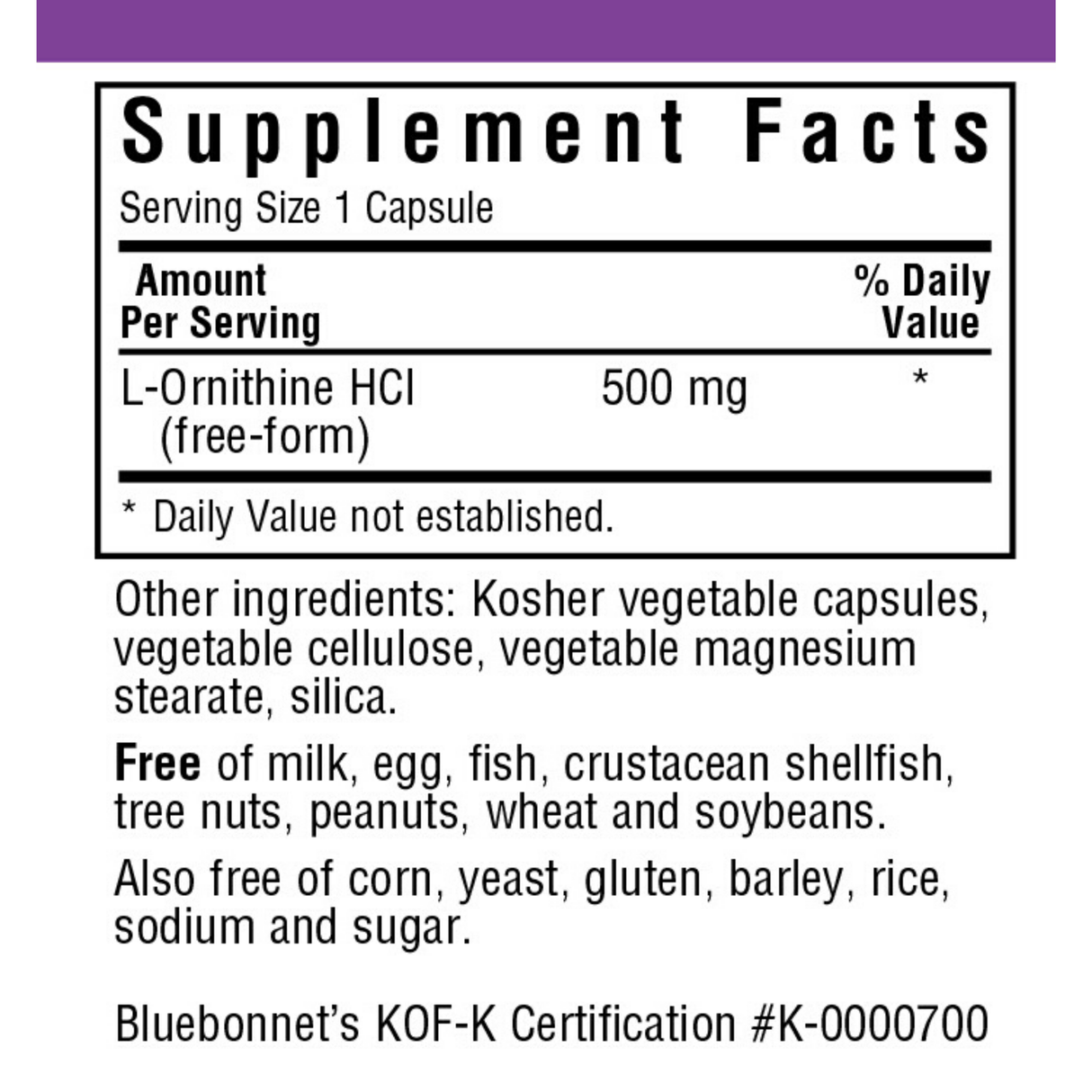 Bluebonnet L-Ornithine - 500 mg - Vegetable Capsules - Haz Tu Pedido