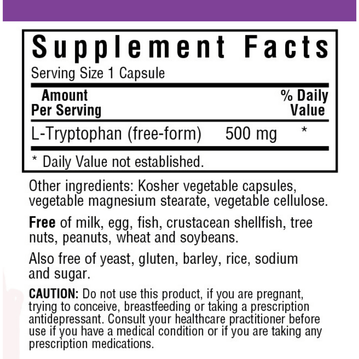 Bluebonnet L-Tryptophan - 500 mg - Vegetable Capsules - Haz Tu Pedido