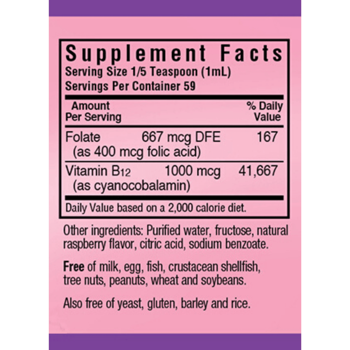 Bluebonnet Liquid Vitamin B12 & Folic Acid - Frambuesa - 59 ml - Haz Tu Pedido