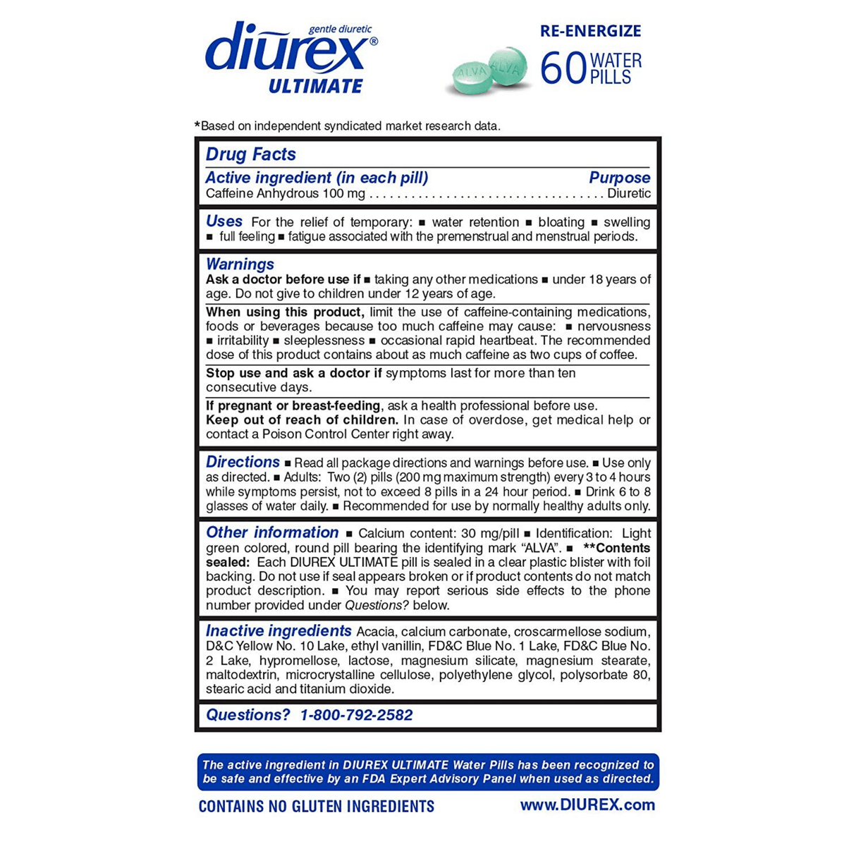 Diurex Ultimate Water Pills Re-Energizing - 60 Píldoras - Haz Tu Pedido