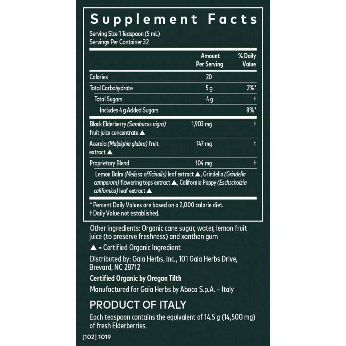 Gaia Herbs Black Elderberry NightTime Syrup - 160 ml - Haz Tu Pedido