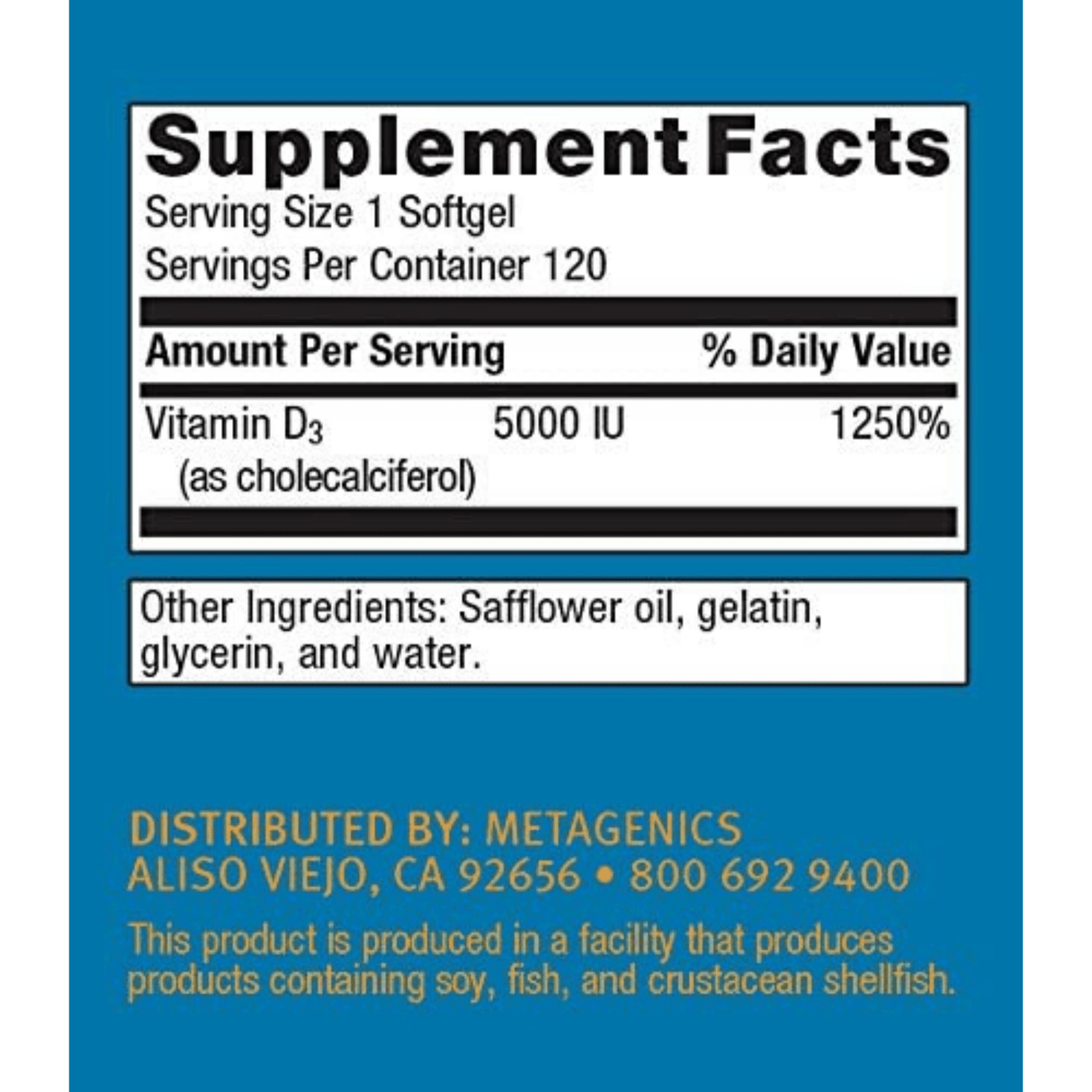 Metagenics D3 5000 - 120 Cápsulas Blandas - Haz Tu Pedido