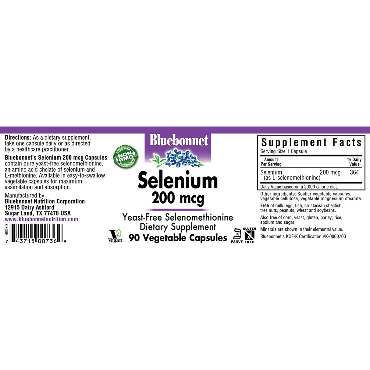Bluebonnet Selenium 200 mcg - 90 Cápsulas De Origen Vegetal - Haz Tu Pedido