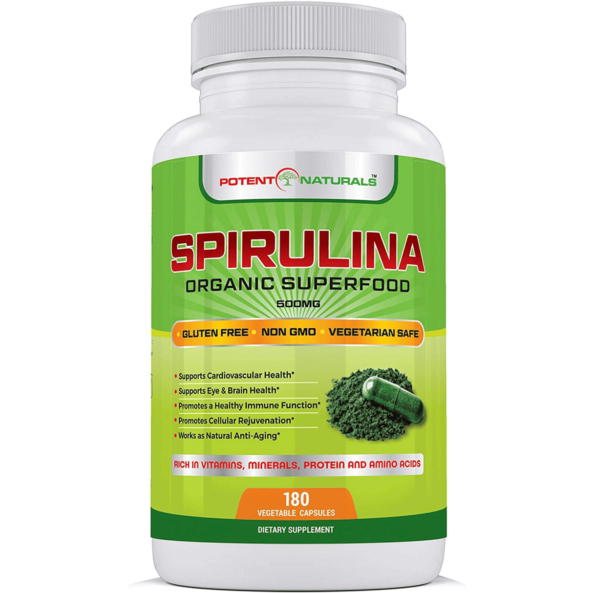 Potent Naturals Espirulina - 180 Cápsulas De Origen Vegetal - Haz Tu Pedido