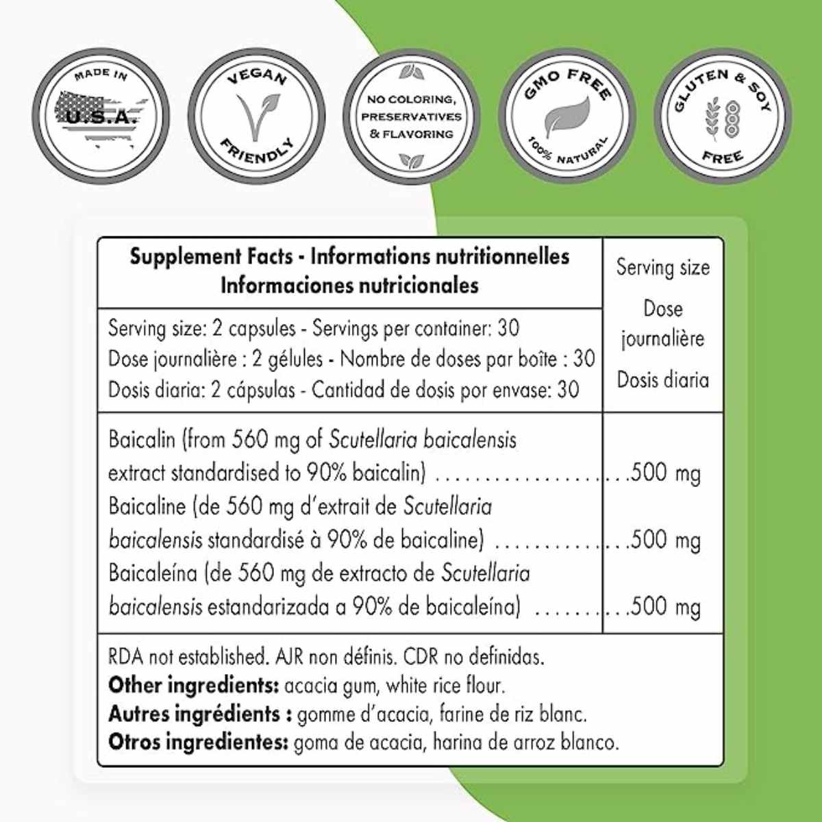 Baicalin 500 mg - 60 Cápsulas Vegetarianas - Haz Tu Pedido