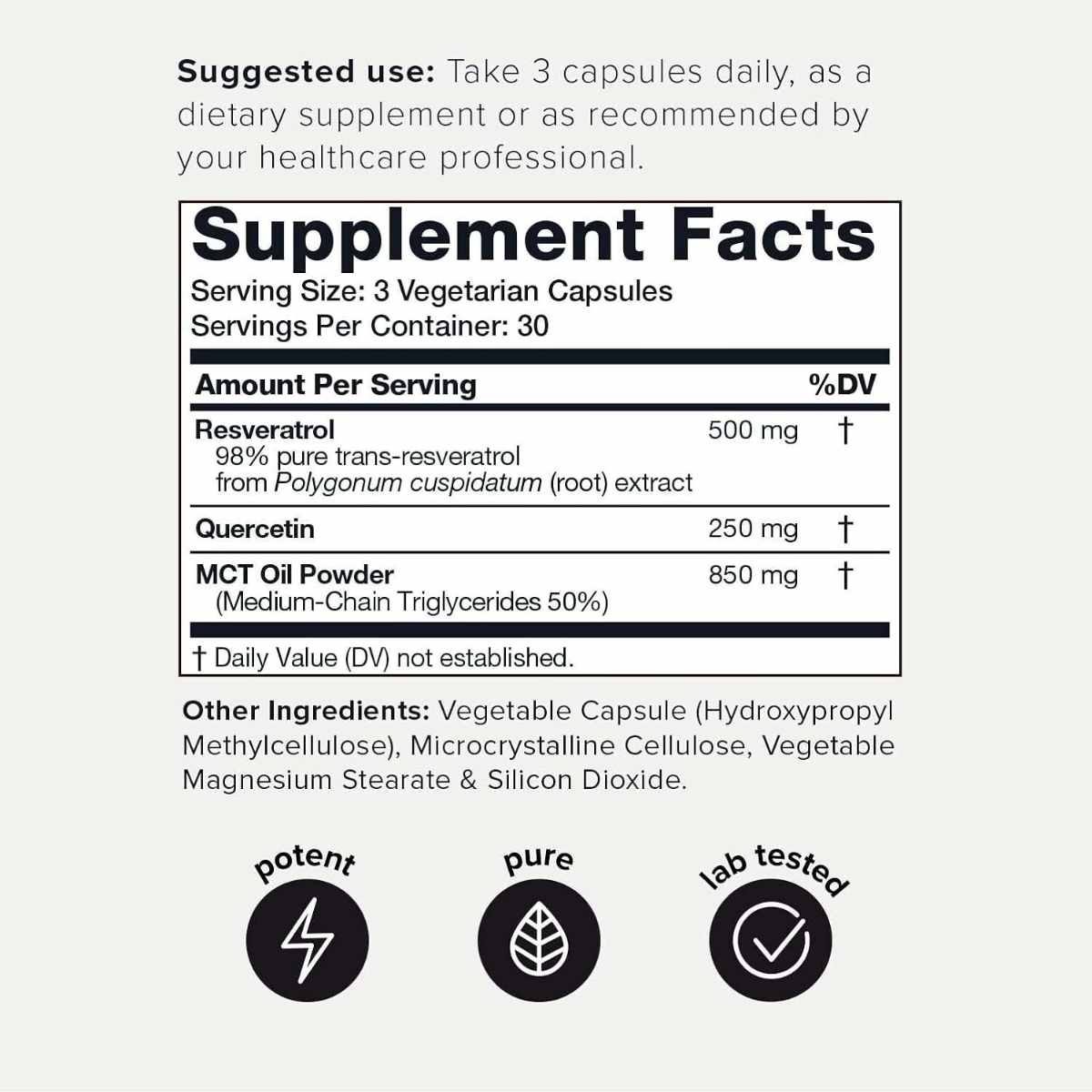 Resveratrol con Quercetina y MCT - 1600 mg - 90 Cápsulas - Haz Tu Pedido
