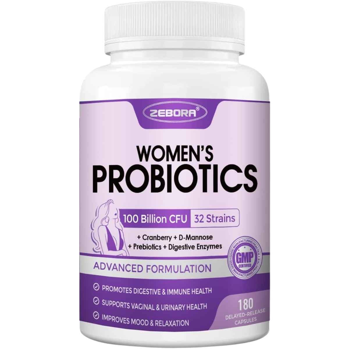 Zebora - Probióticos para Mujer (100 Mil Millones CFU - 180 Cápsulas)