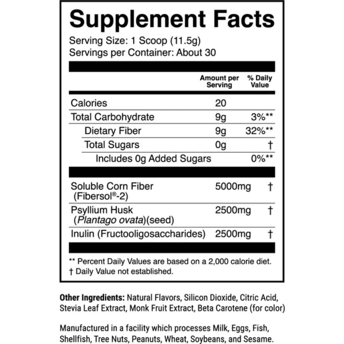 Tabla nutricional del suplemento 1st Phorm Fibra Multifuente sabor Chocolate 13 oz polvo