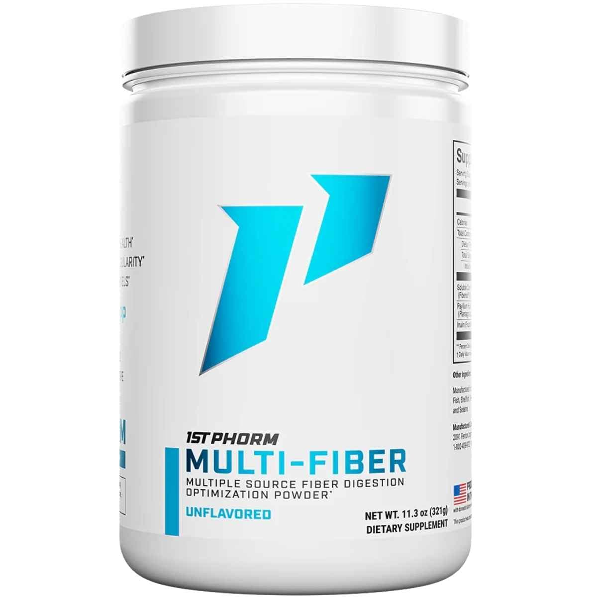 Frasco de suplemento 1st Phorm Fibra Multifuente sin sabor 11.3 oz polvo