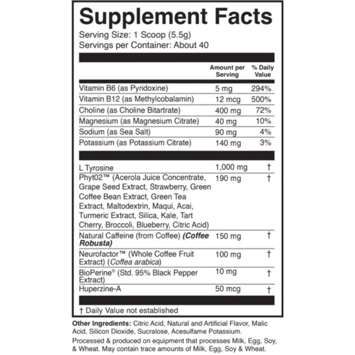 Tabla nutricional del suplemento 1st Phorm Megawatt Helado Fresco 150 mg 7.05 oz polvo