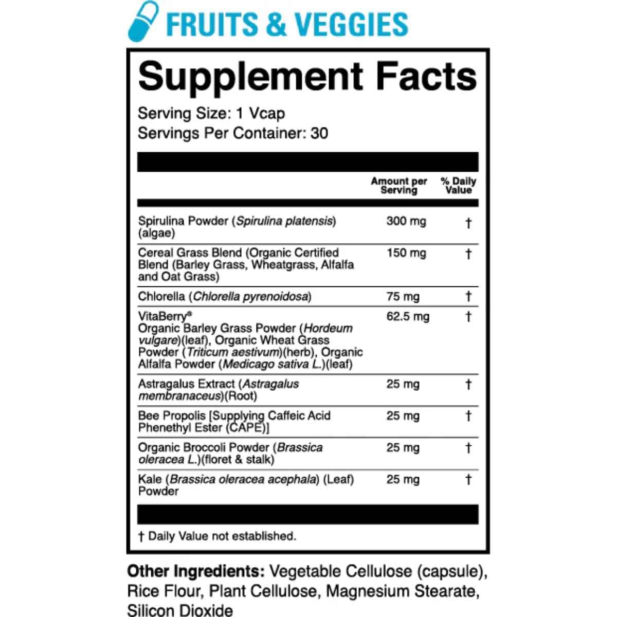 Tabla nutricional del suplemento de frutas y vegetales 1st Phorm Micro Factor 30 paquetes