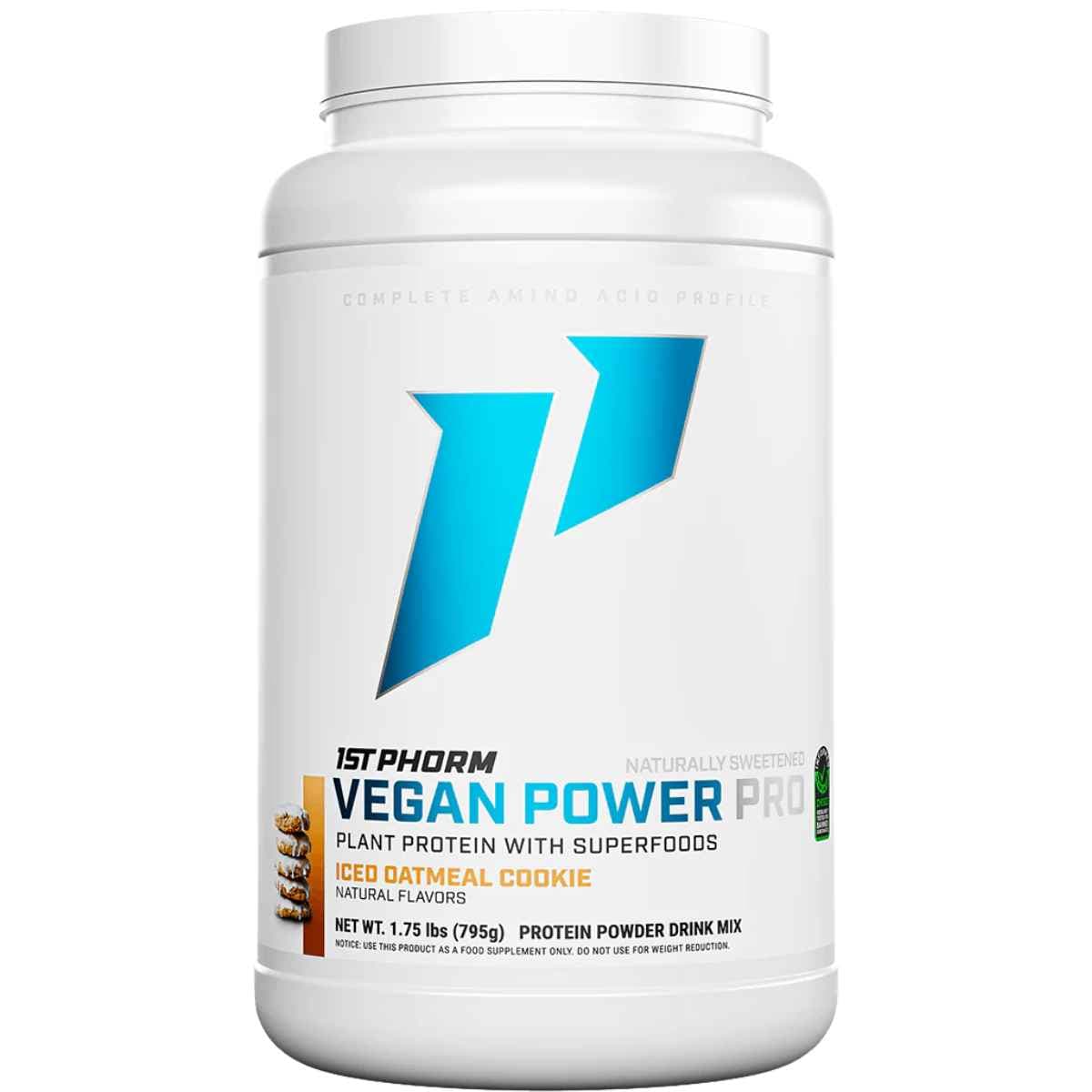 Frasco de suplemento 1st Phorm Proteína Vegana Galleta de Avena Helada polvo
