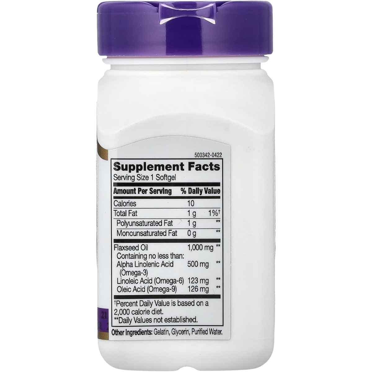 Tabla nutricional del suplemento 21st Century Aceite de Linaza 1000 mg 60 cápsulas blandas