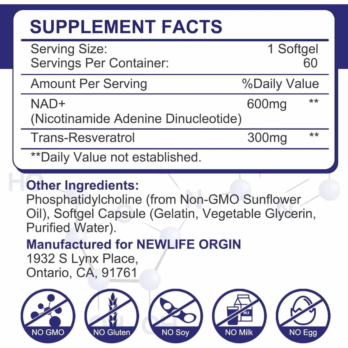 NAD+ con Trans Resveratrol - 900 mg - 60 Cápsulas Blandas - Haz Tu Pedido
