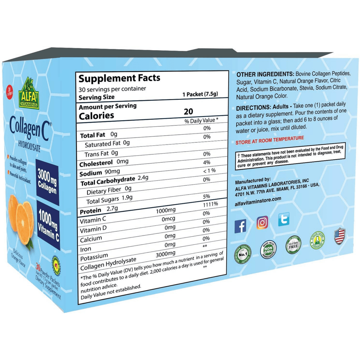 Alfa CollagenC® Hydrolisate - Naranja - 30 Paquetes - Haz Tu Pedido