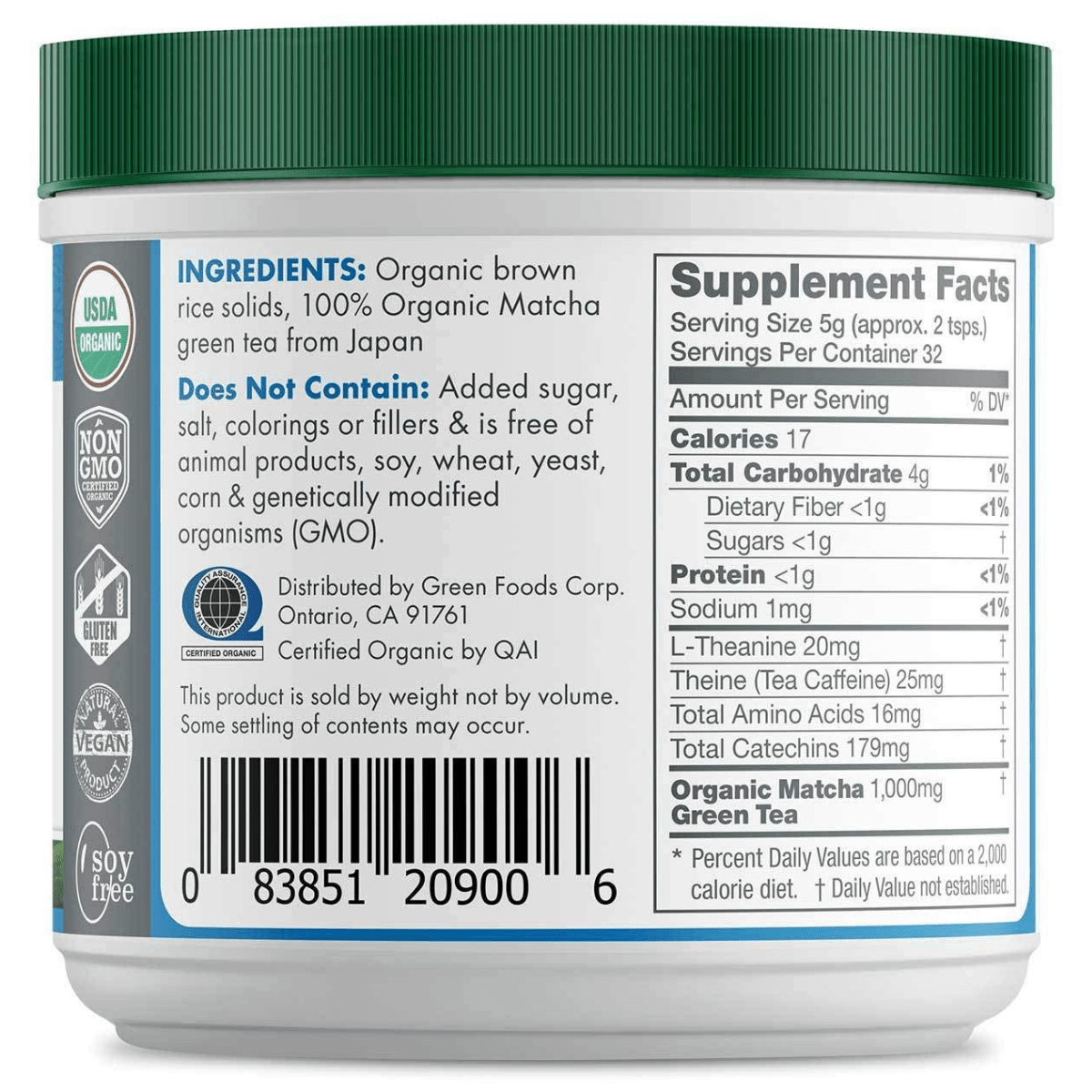 Green Foods Organic Matcha Green Tea - 156 g - Haz Tu Pedido