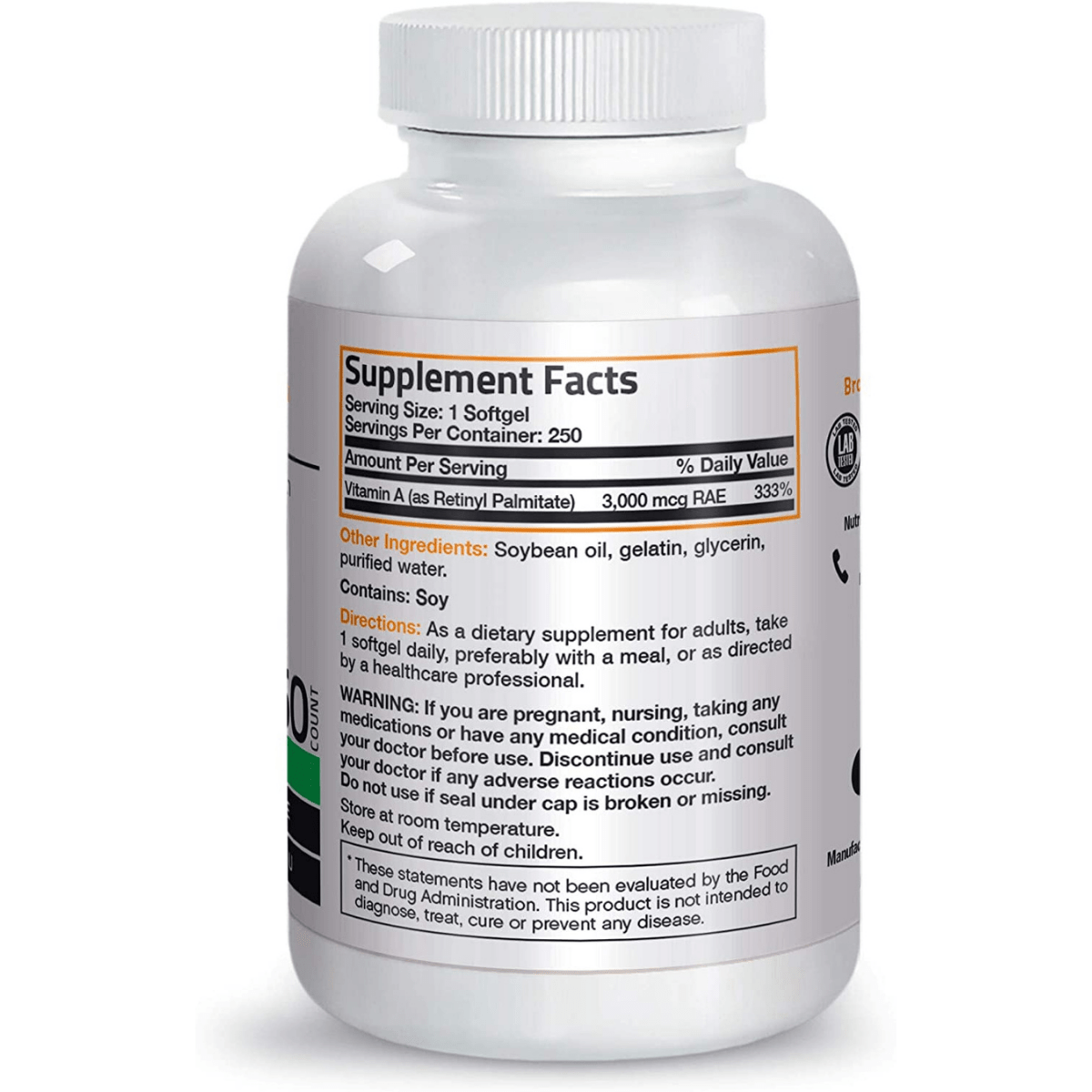 Bronson Vitamin A - 250 Cápsulas Blandas - Haz Tu Pedido