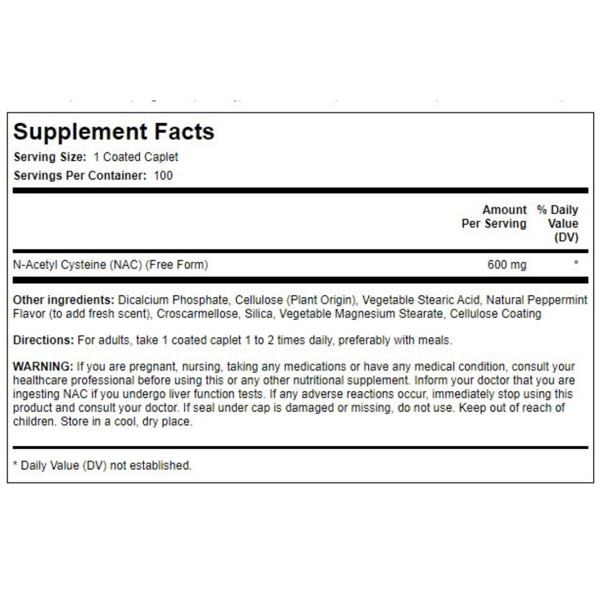 Piping Rock N-Acetyl Cysteine (NAC) - 100 Comprimidos Recubiertos - Haz Tu Pedido