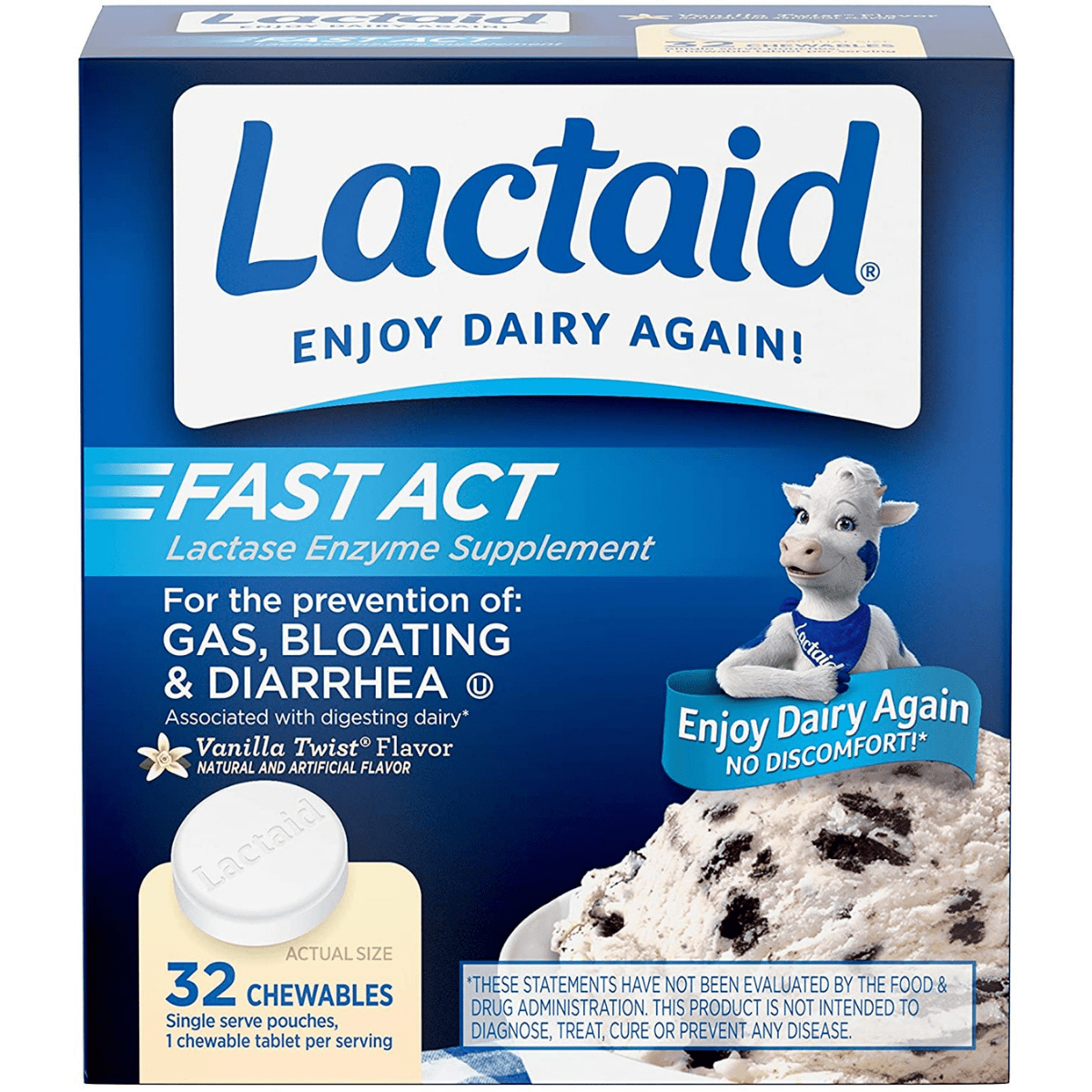 Lactaid Fast Act - Vanilla - 32 Tabletas Masticable - Haz Tu Pedido