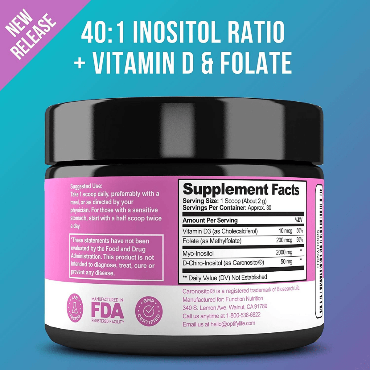 Optify Myo-Inositol And D-Chiro Inositol Powder - 62 g - Haz Tu Pedido