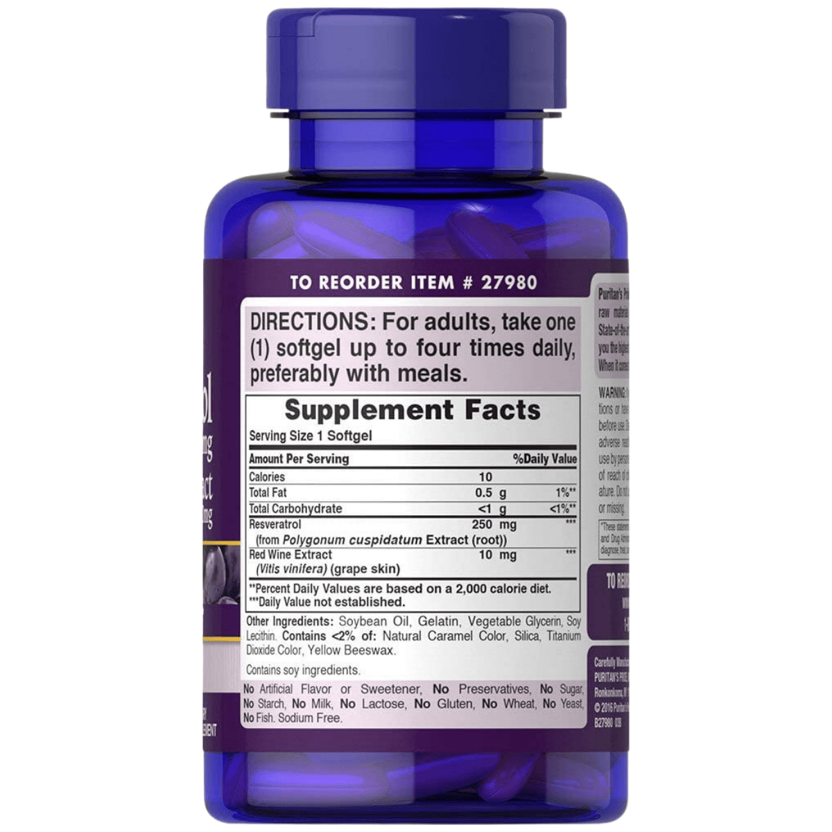 Puritans Pride Resveratrol 100 mg - 120 Cápsulas Blandas - Haz Tu Pedido