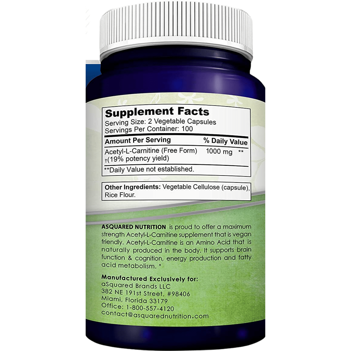 aSquared Nutrition Acetil L-Carnitina 1000Mg - 200 Cápsulas - Haz Tu Pedido