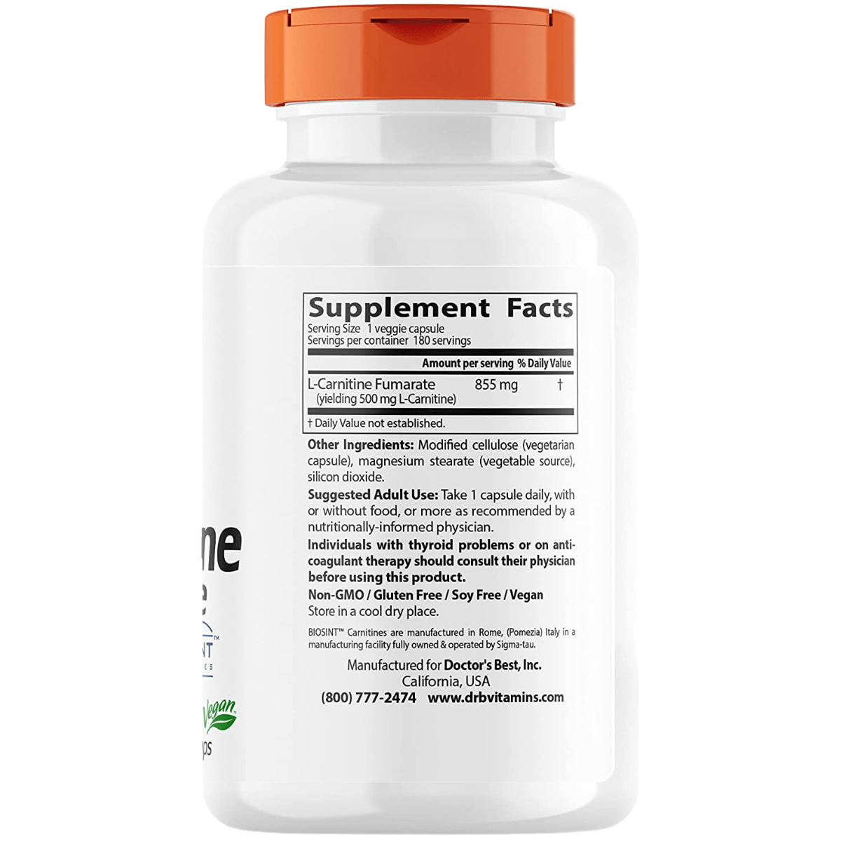 Doctor’s Best Fumarato L-Carnitina - 180 Cápsulas Vegetales - Haz Tu Pedido