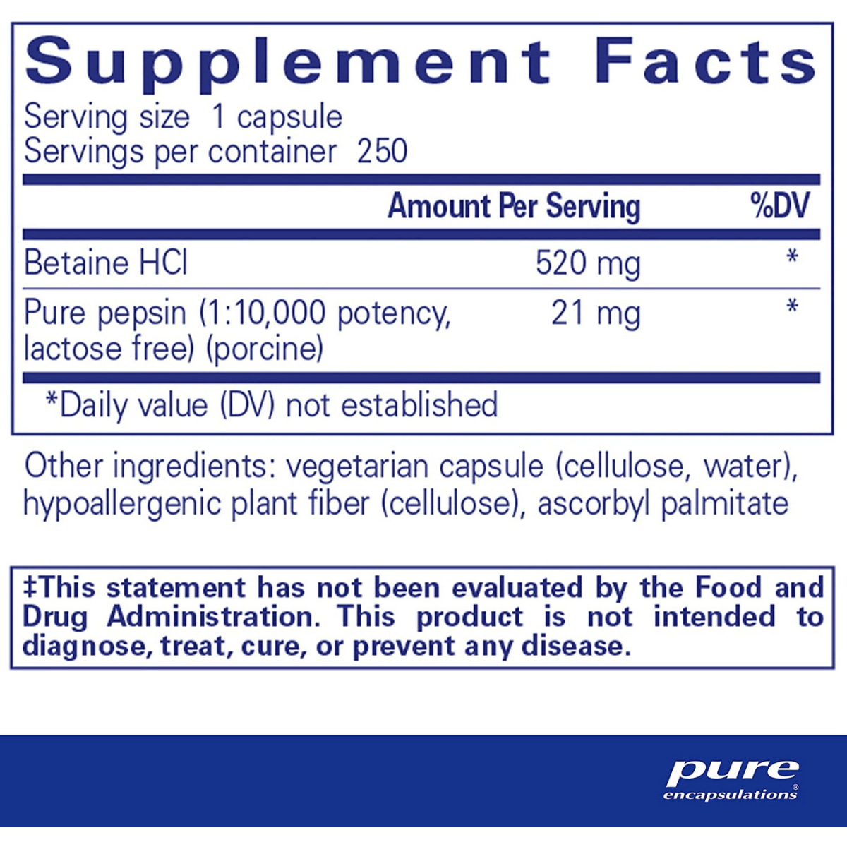 Betaina HCL - 250 Cápsulas - Haz Tu Pedido