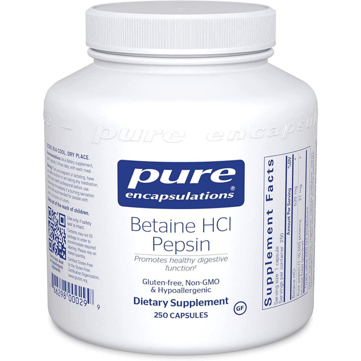 Pure Encapsulations Betaine HCl Pepsin - 250 Cápsulas - Haz Tu Pedido