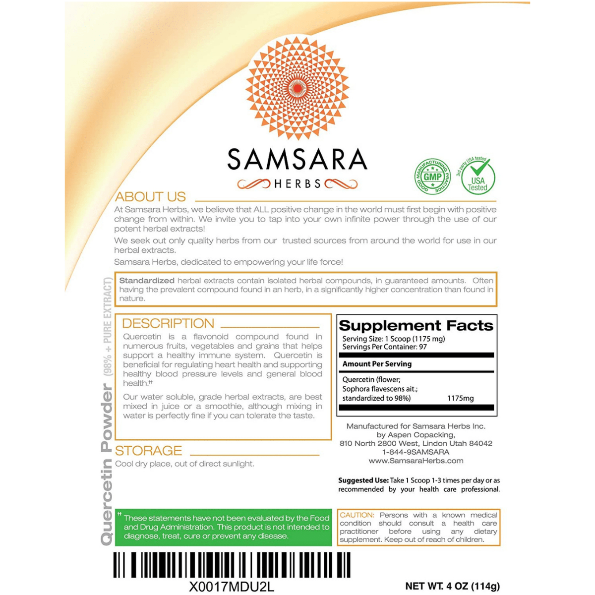 Samsara Herbs Extracto De Quercetina Puro - Haz Tu Pedido