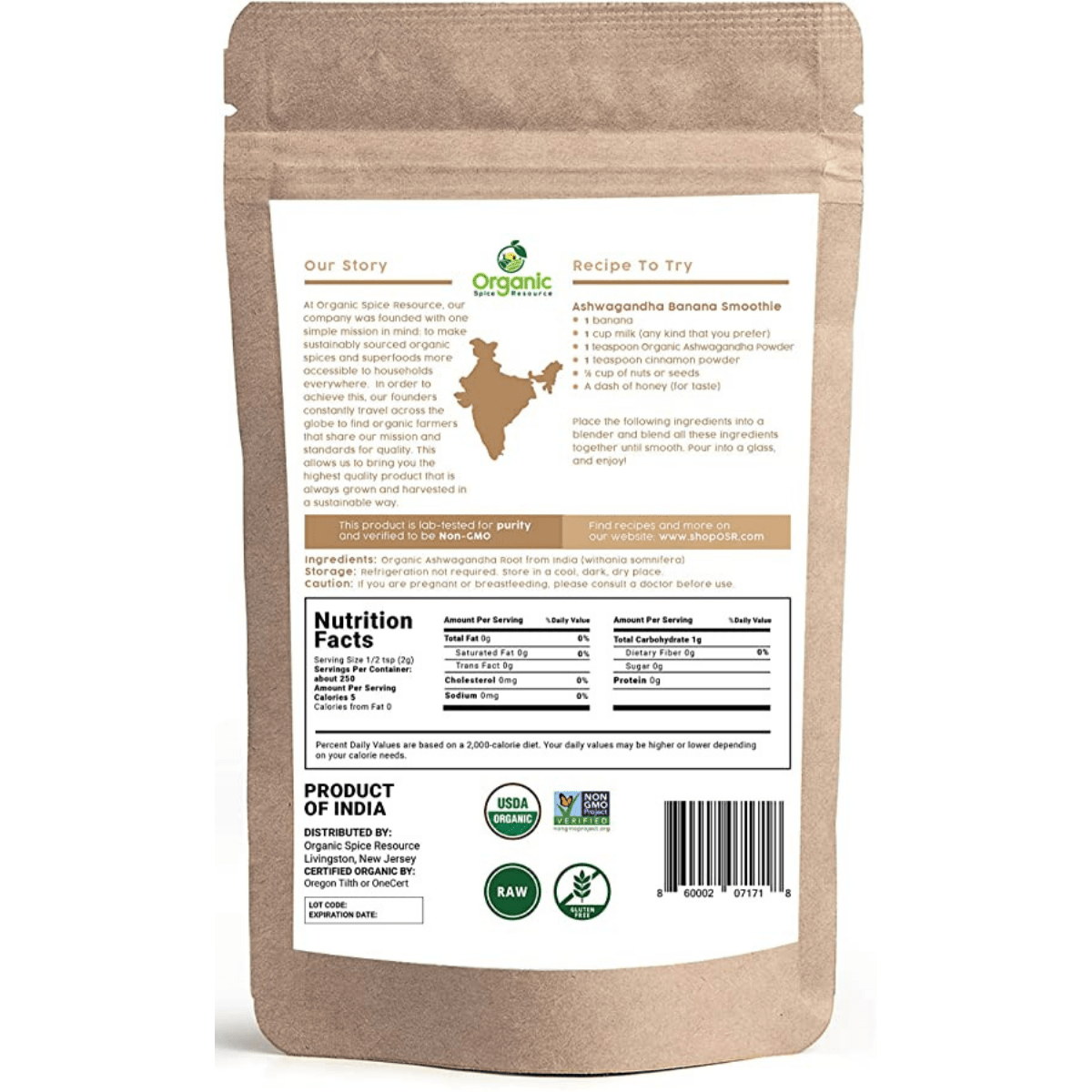 OrganicSpiceResource Polvo de Raíz De Ashwagandha - Haz Tu Pedido