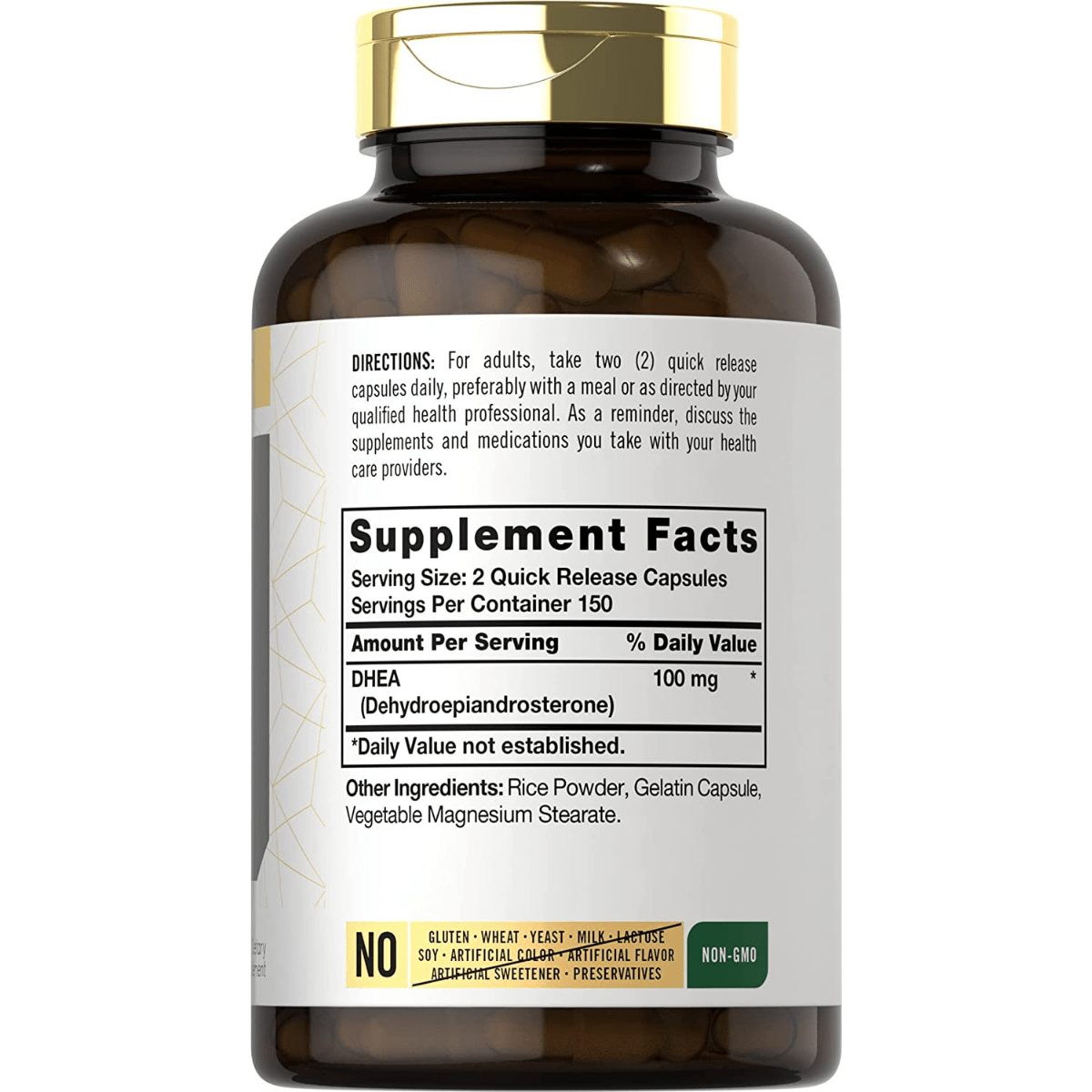 Carlyle DHEA 100 mg - 300 Cápsulas de Liberación Rápida - Tabla Nutricional - Haz Tu Pedido