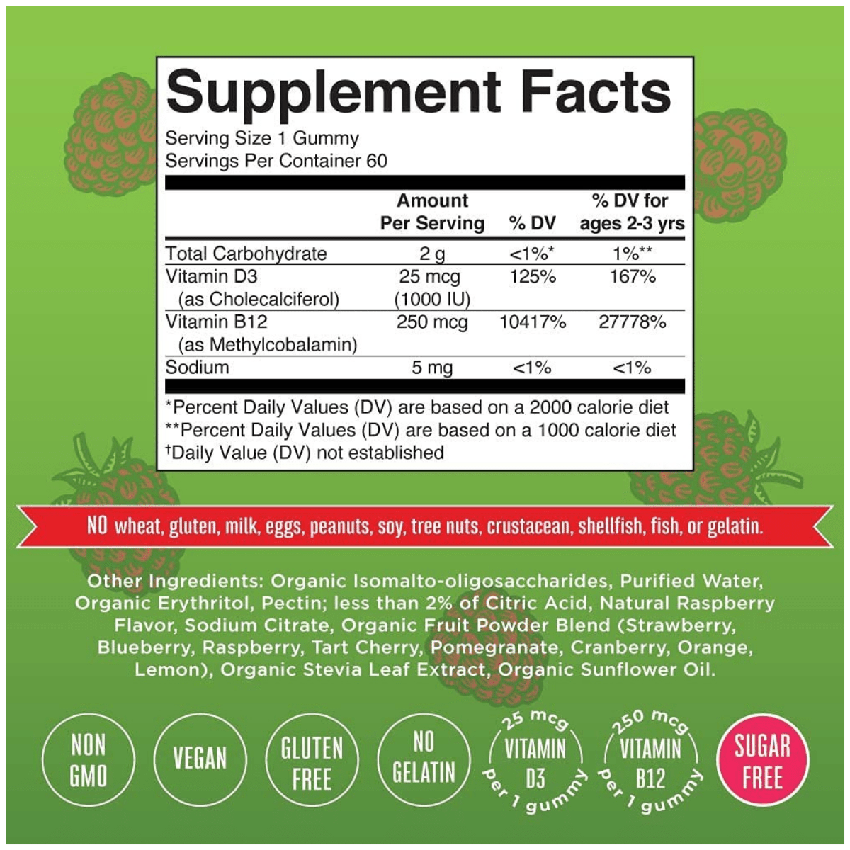 MaryRuth Organics Vitamin D3 + Vitamin B12 - Frambuesa - 60 Gomitas - Haz Tu Pedido