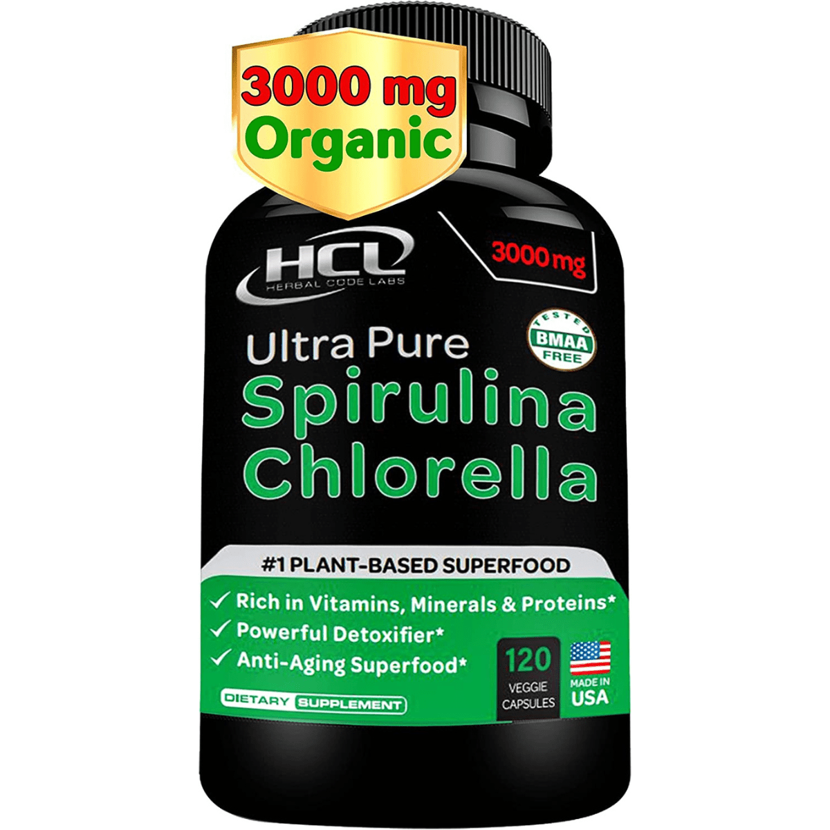 HCL Herbal Code Labs Spirulina Chlorella Organic - 120 Capsulas Vegetales - Haz Tu Pedido
