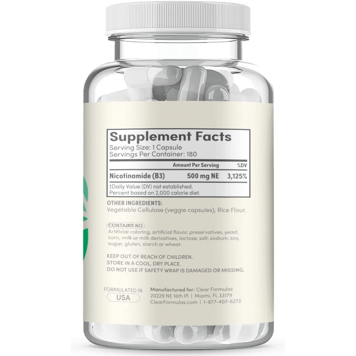 Clear Formulas Nicotinamide 500 mg - 180 Cápsulas - Haz Tu Pedido
